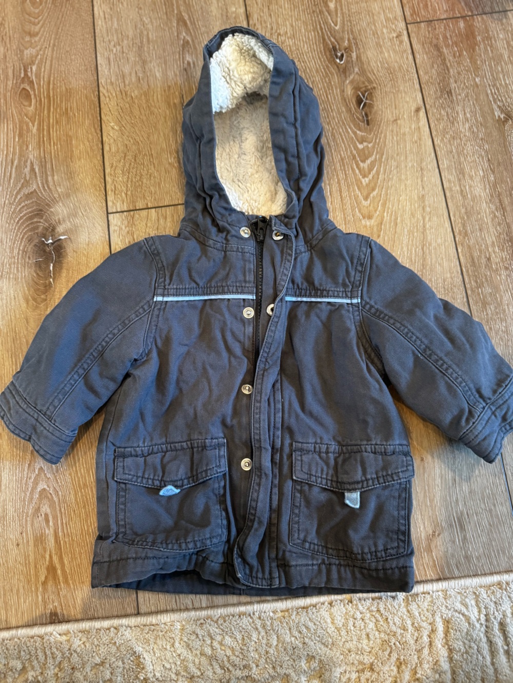 Gymboree Navy Hooded Puffer Jacket with Faux Fur Lining